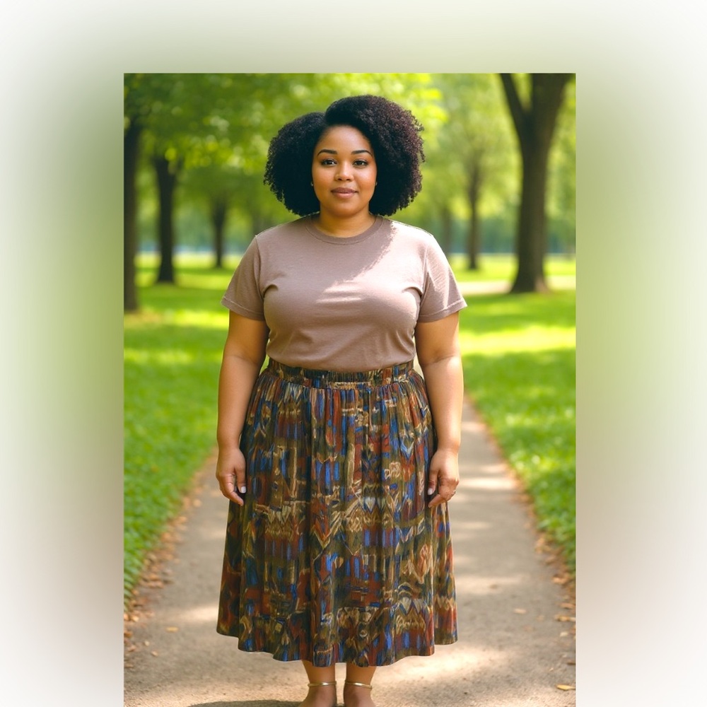 Laura Kieffer Multi‎ Color Brown Blue Skirt 12 Women 
Western Boho Retro Casual